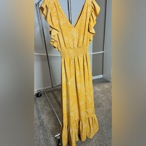 Express Mustard and White Polka Dot Dress